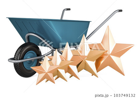 Garden wheelbarrow with five golden stars, 3D rendering 103749132