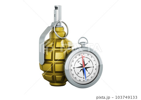 Hand grenade with compass, 3D rendering 103749133