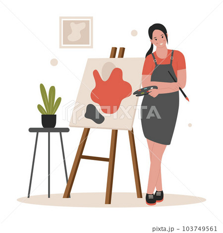 Concept illustration of female artist painting on canvas. Illustration for website, landing page, mobile app, poster and banner. Trendy flat vector illustration 103749561