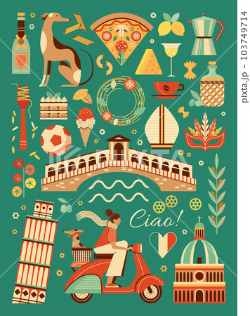 Italy Travel Poster with Italian Culture Symbols Italy Travel Poster with Italian Culture Symbols 103749714