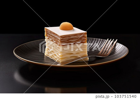 marvelous tikoy cake on a plate, black background, illustration, generative ai 103751540