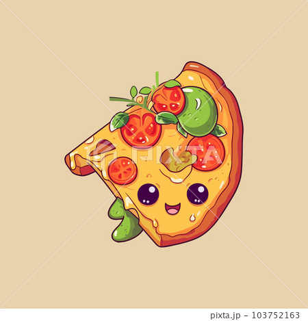 one cute slide of delicious vegetarian pizza kawaii one cute slide of delicious vegetarian pizza kawaii 103752163