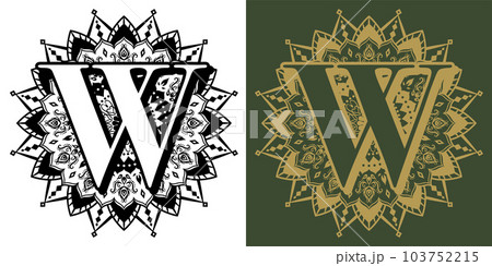 透かし彫り風の曼荼羅アルファベット「W」 透かし彫り風の曼荼羅アルファベット「W」 103752215