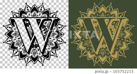 透かし彫り風の曼荼羅アルファベット「W」 透かし彫り風の曼荼羅アルファベット「W」 103752215