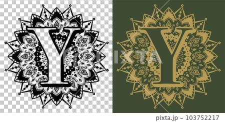 透かし彫り風の曼荼羅アルファベット「Y」 103752217