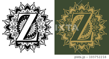 透かし彫り風の曼荼羅アルファベット「Z」 透かし彫り風の曼荼羅アルファベット「Z」 103752218