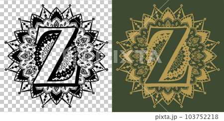 透かし彫り風の曼荼羅アルファベット「Z」 透かし彫り風の曼荼羅アルファベット「Z」 103752218