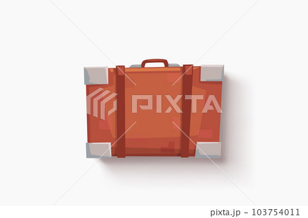 a brown leather suitcase lying on white 103754011