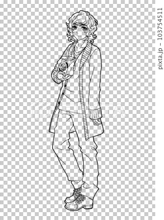 アニメ風の男の子の塗り絵用イラスト（全身） 103754511