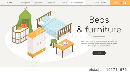 Beds and furniture - line design style isometric web banner 103754676