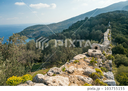 Ruins of old Roman Delikkemer aqueduct bridge at Lycian way 103755155