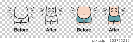 Training at the gym, losing weight by summer, abdominal muscle vector icon illustration material from fat to slim 103755213