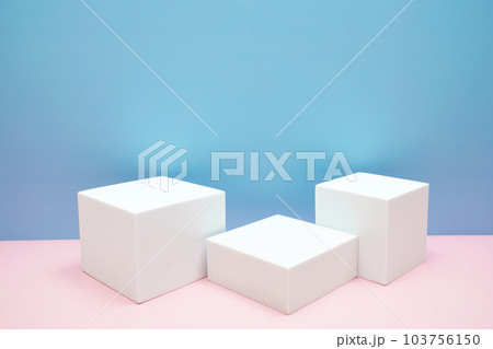 Podium display scene stage showcase front view with copy space on pink and blue background Podium display scene stage showcase front view with copy space on pink and blue background 103756150