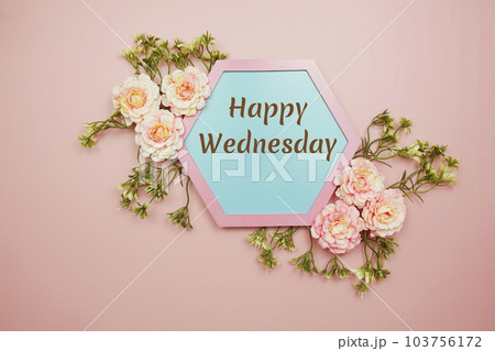 Happy Wednesday typography text decorate with flower on pink background Happy Wednesday typography text decorate with flower on pink background 103756172