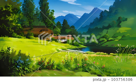 田舎の夏の風景のイラスト素材 [103756386] - PIXTA