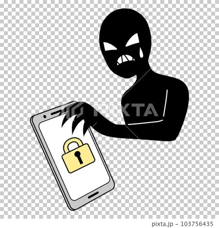 受安全保護的智能手機的插圖素材和不耐煩的黑客形象 103756435