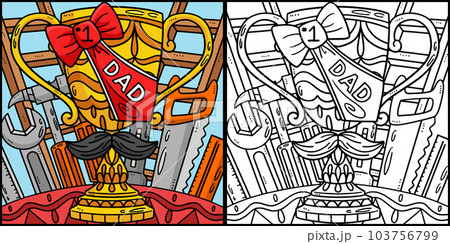 Fathers Day Dad Trophy Coloring Page Illustration 103756799