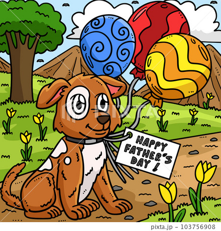 Fathers Day Dog with Balloons Colored Cartoon 103756908