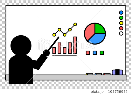ホワイトボードにグラフを貼って説明するセミナーのイラスト ホワイトボードにグラフを貼って説明するセミナーのイラスト 103756953