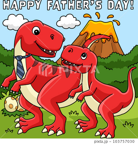 Happy Fathers Day T Rex Colored Cartoon  103757030