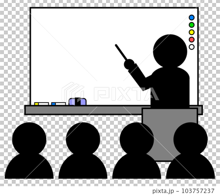 ホワイトボードで講師が説明をしているセミナーのイラスト 103757237
