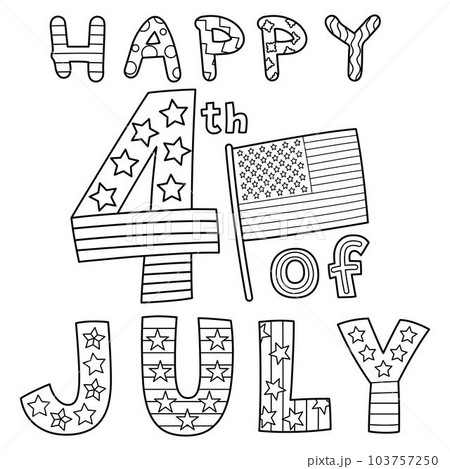 Happy 4th of July Isolated Coloring Page for Kids 103757250