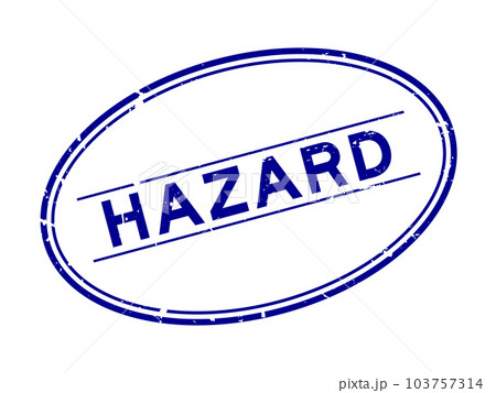 Grunge blue hazard word oval rubber seal stamp on white background 103757314