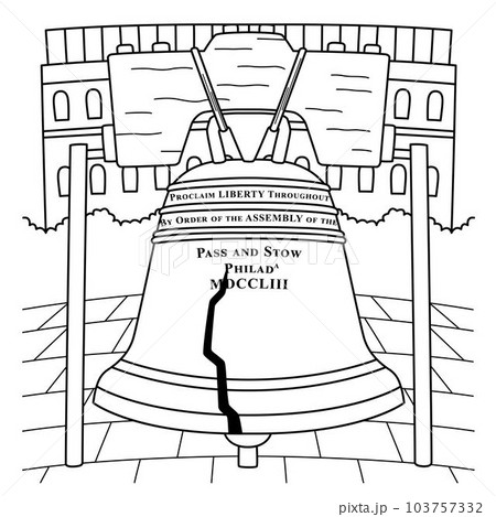 4th of July Liberty Bell Coloring Page for Kids 103757332