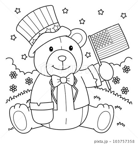 4th of July Teddy Bear with US Flag Coloring Page 4th of July Teddy Bear with US Flag Coloring Page 103757358
