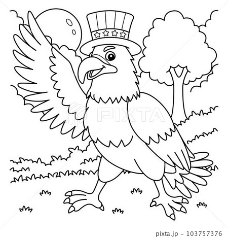 4th of July Eagle Wearing an American Hat Coloring 103757376