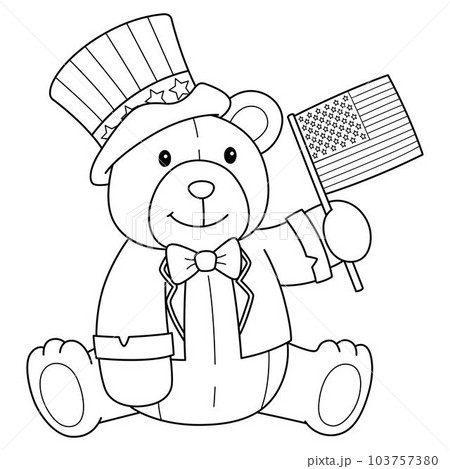 4th of July Teddy Bear US Flag Isolated Coloring 4th of July Teddy Bear US Flag Isolated Coloring 103757380