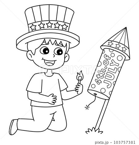 4th of July Kid Lighting Up Firework Isolated 4th of July Kid Lighting Up Firework Isolated 103757381