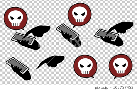 操作智能手機的黑手和頭骨的誹謗等插圖素材組圖像 103757452