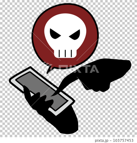 操作智能手機的黑手和骷髏的誹謗等圖像的插圖素材 操作智能手機的黑手和骷髏的誹謗等圖像的插圖素材 103757453