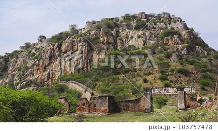 Fortress walls of Gooty Fort, Anantpur, Andhra Pradesh, India. 103757478