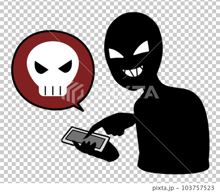 Illustration material of an image such as slander of a black person holding a smartphone and a skull mark 103757523