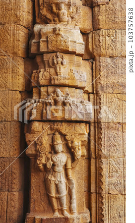 Carved on the Entrance of Swamy Madhavraya Temple, Gandikota, Kadapa, Andhra Pradesh, India. 103757638