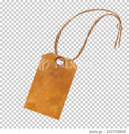 Watercolor kraft paper tags in the shape of a house isolated on white background. Shopping labels with strings. Illustration of beige empty sale kraft label tags 103758608