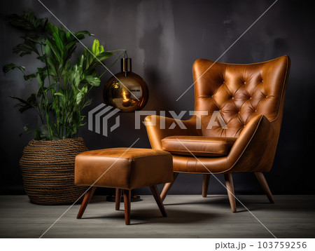 Generative ai illustration of luxurious brown leather armchair 103759256