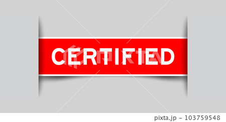Red color square label sticker with word certified that inserted in gray background 103759548