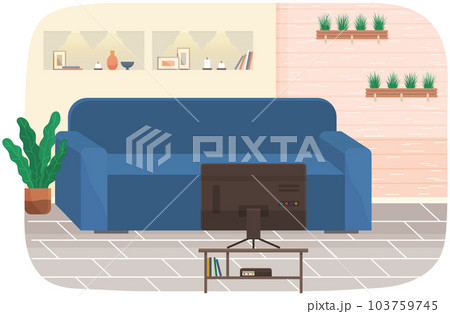 Modern living room interior design. Design of cozy room with sofa, TV stand and decor accessories 103759745