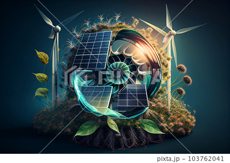 Solar panel and Wind Turbine, green energy. Wind energy Solar panel and Wind Turbine, green energy. Wind energy 103762041