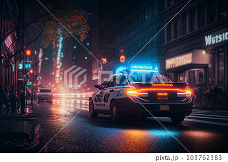 Police lights and Police car in New York. 103762383