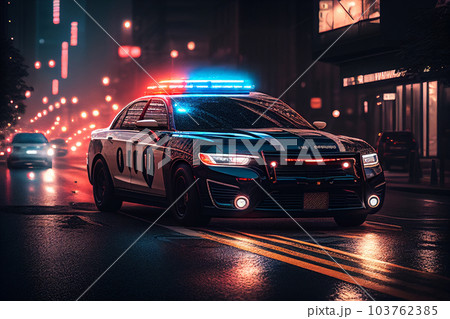 Police lights and Police car in New York. 103762385