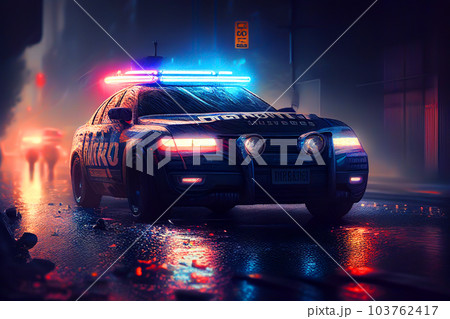 Police lights and Police car in New York. 103762417