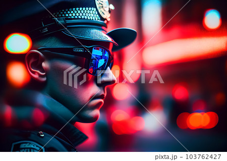 Police officer with Police lights in New York.  103762427