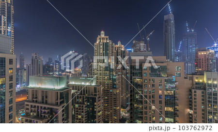 Panorama of downtown Dubai city aerial night timelapse 103762972