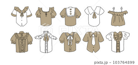 茶色の半袖のフリルシャツのイラストセット 103764899