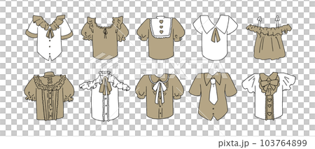 茶色の半袖のフリルシャツのイラストセット 103764899