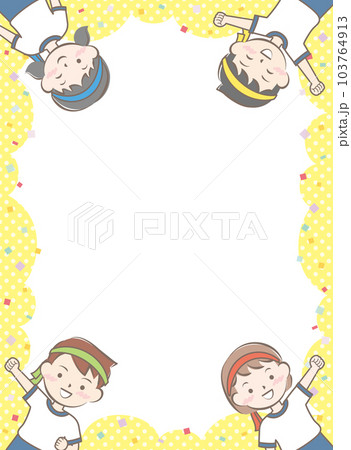 体操着の子供たちのフレーム　運動会　鉢巻 103764913
